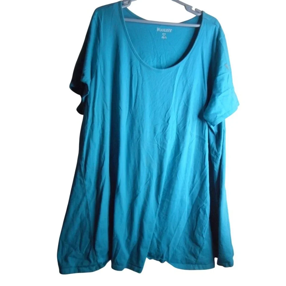 Roaman's Scoop Neck Swing tunic Tee Size 3x 30/32 Teal Blue - Picture 4 of 5